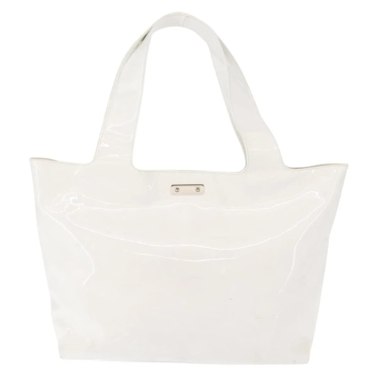 Salvatore Ferragamo Gancini Tote Patent Leather White Patent_Leather Tote Bag Bag (Pre-Owned)