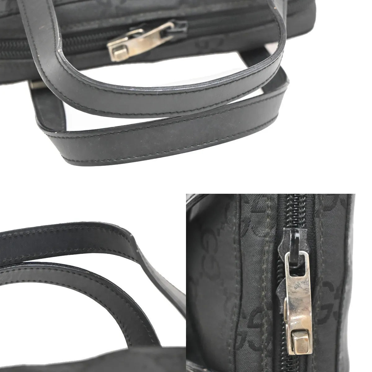Gucci Zip Around Bowling Gg Canvas And White Leather Black Canvas Handbag (Pre-Owned)
