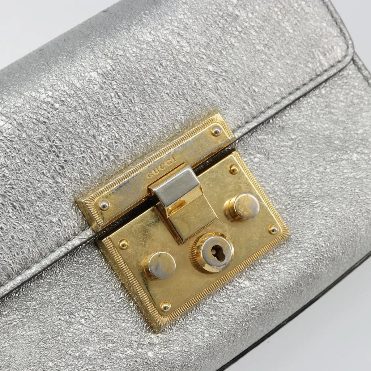 Gucci Padlock Shoulder Bag Nm Gg Coated Canvas And Leather Silver Leather Shoulder Bag Bag (Pre-Owned)