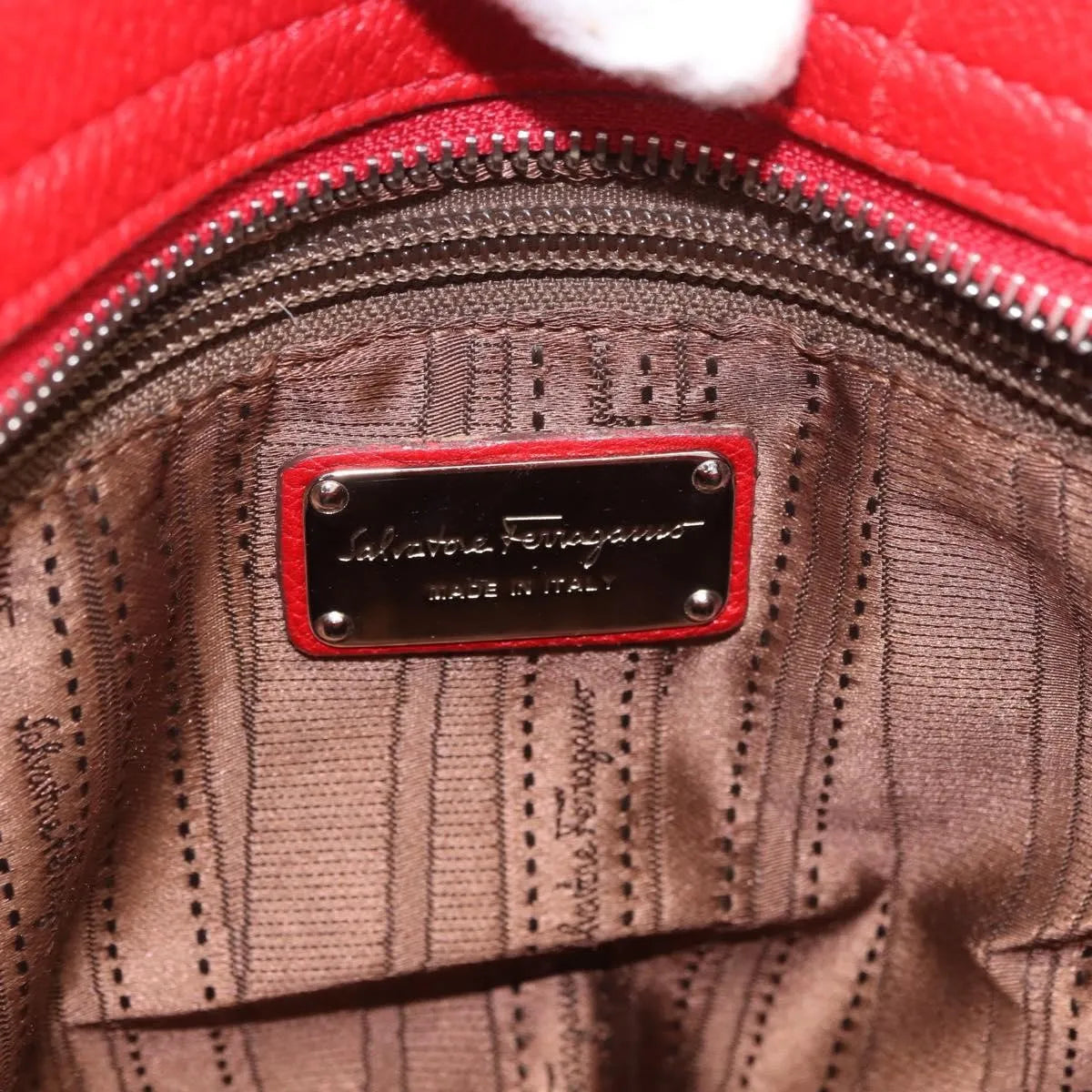 Salvatore Ferragamo Sofia Satchel Grainy Leather Red Leather Handbag (Pre-Owned)