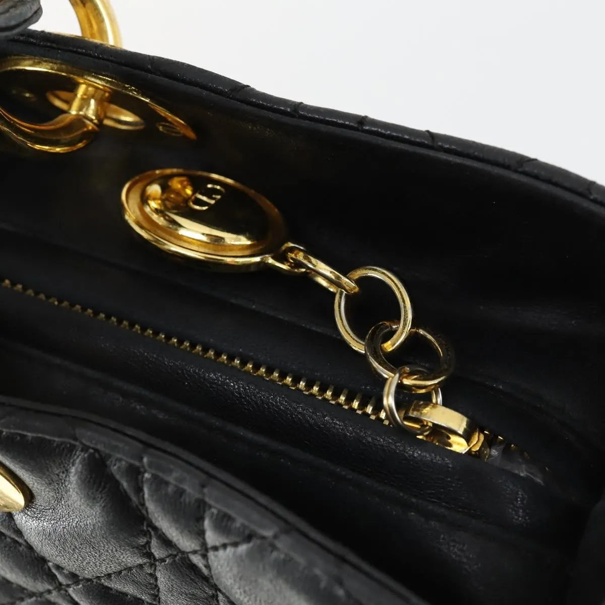 Christian Dior Lady Cannage Matelassé Black Leather Tote Bag Bag (Pre-Owned)