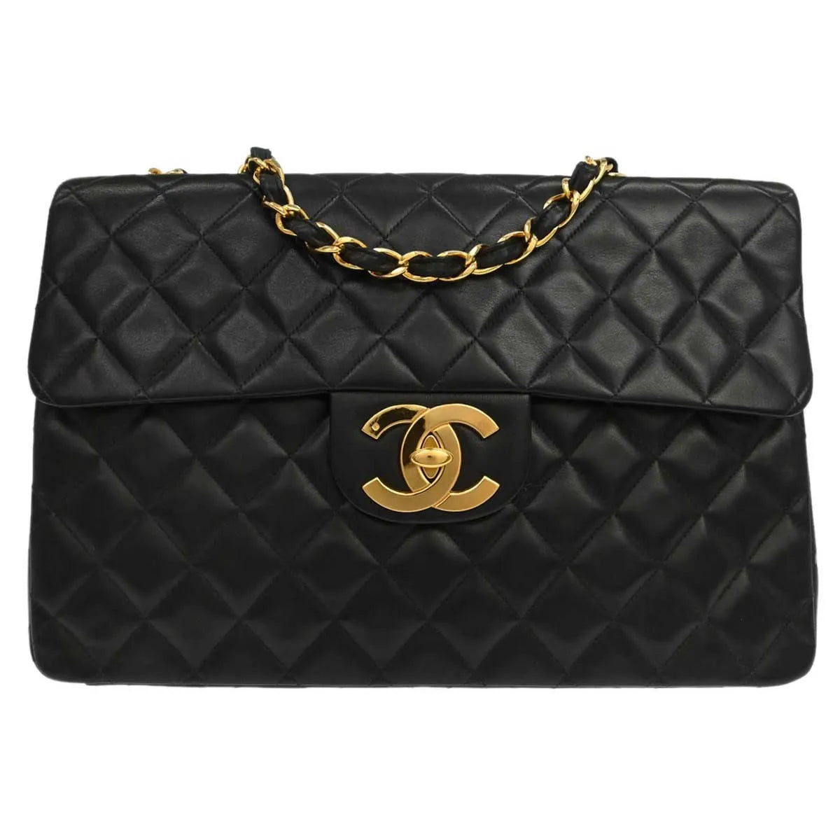 Chanel Vintage Cc Chain Flap Shoulder Quilted Lambskin Black Leather Handbag (Pre-Owned)