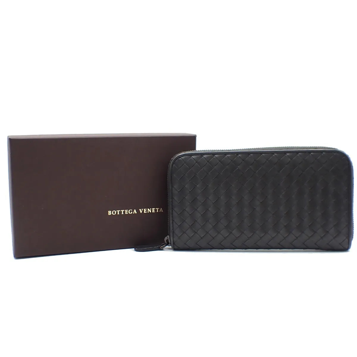 Bottega Veneta Intrecciato Long Zip Leather Black Leather Wallets Accessory (Pre-Owned)