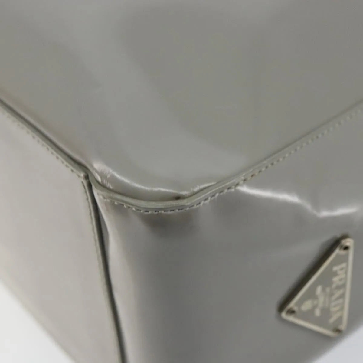 Prada Resin Handle Tote Patent Leather Gray Patent_Leather Tote Bag Bag (Pre-Owned)