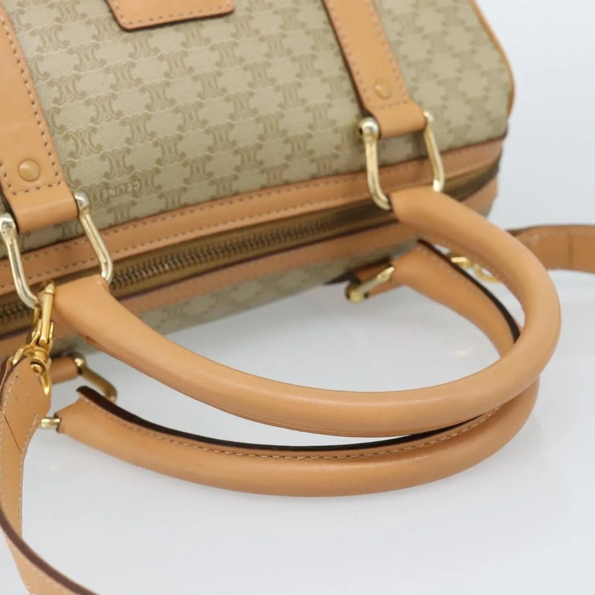 Celine Vintage Macadam Boston Canvas Beige Canvas Handbag (Pre-Owned)