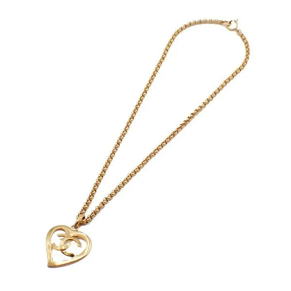 Chanel Vintage Cc Heart Pendant Long Metal Gold Gold_Plated Necklace Jewelry (Pre-Owned)