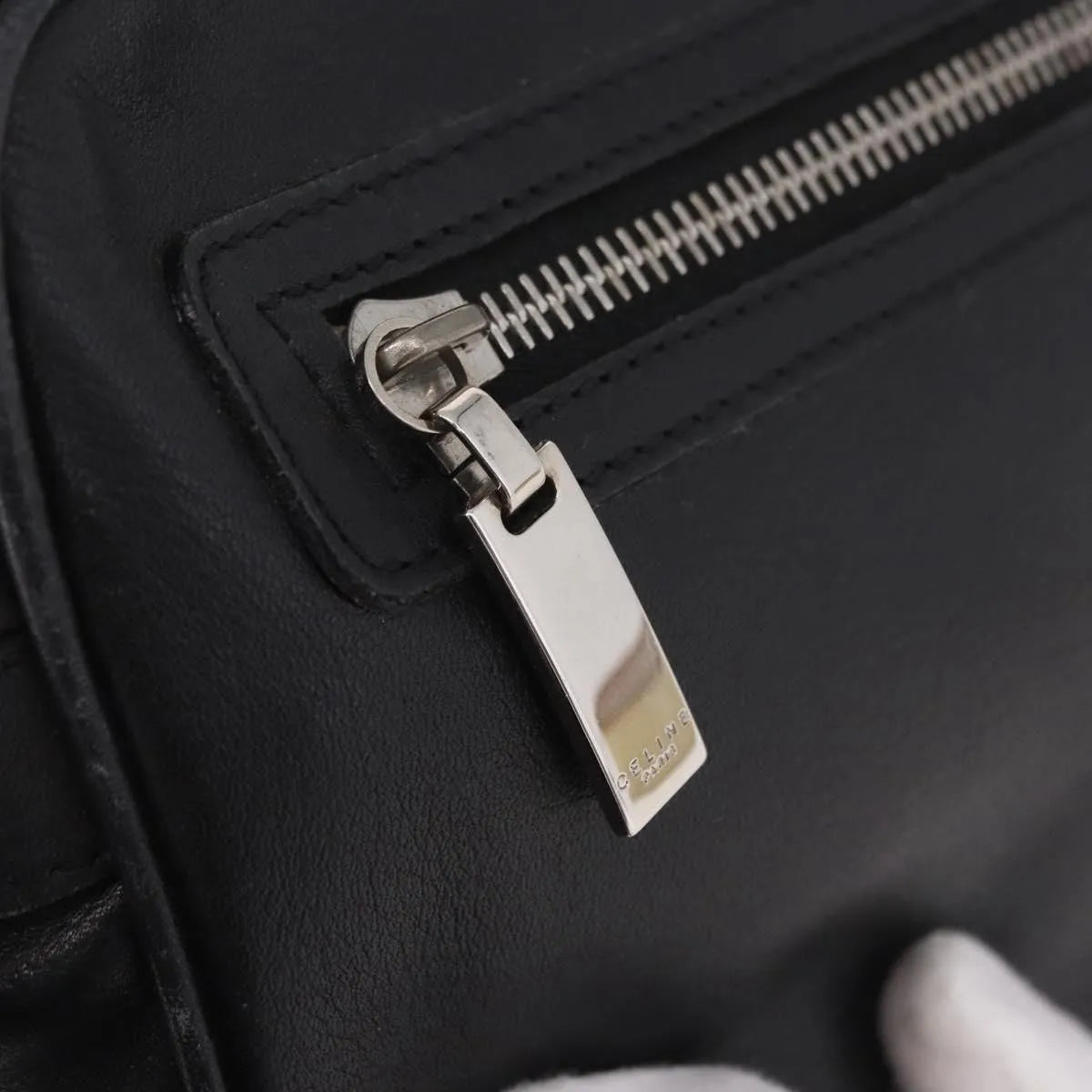 Celine Vintage Zip Wristlet Clutch Leather Black Leather Clutche & Pouche Bag (Pre-Owned)