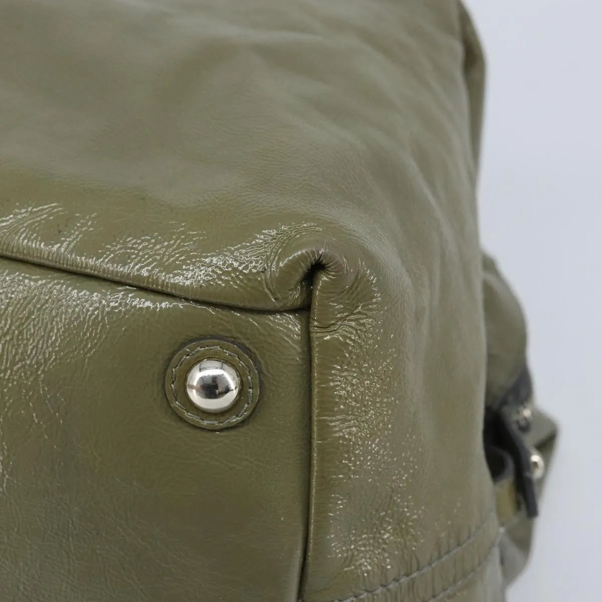 Saint Laurent Easy Y Satchel Patent Khaki Patent_Leather Handbag (Pre-Owned)