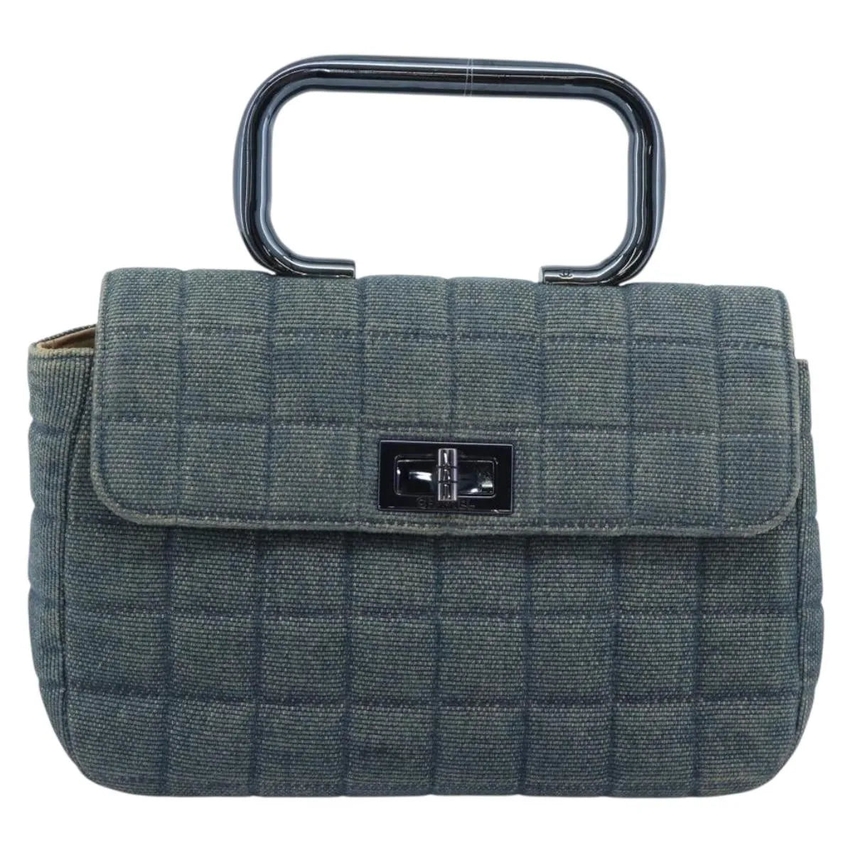 Chanel Chocolate Bar Mademoiselle Top Handle Quilted Denim Blue Canvas Handbag (Pre-Owned)