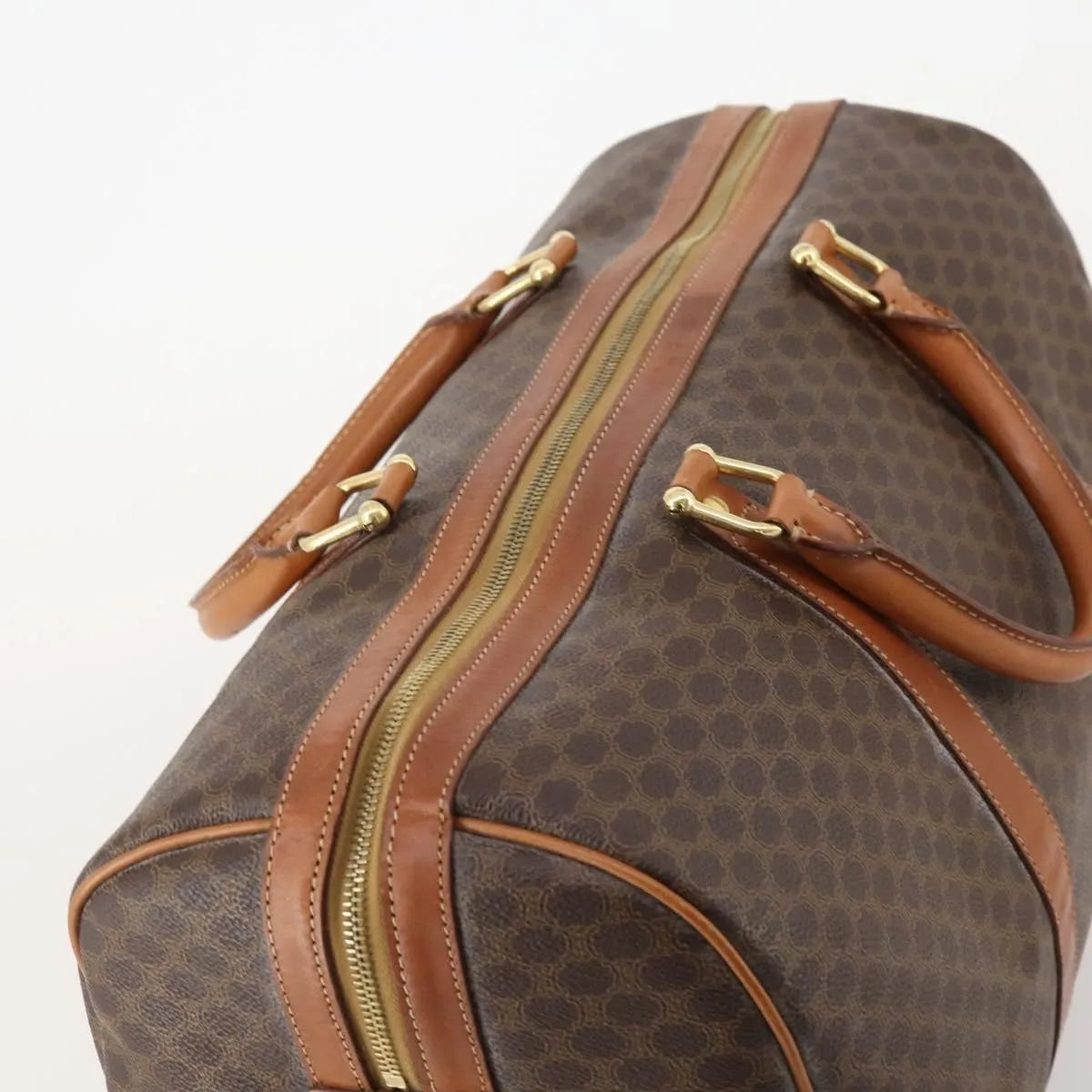 Celine Vintage Duffle Macadam Coated Canvas Brown Canvas Travel Bag Bag (Pre-Owned)