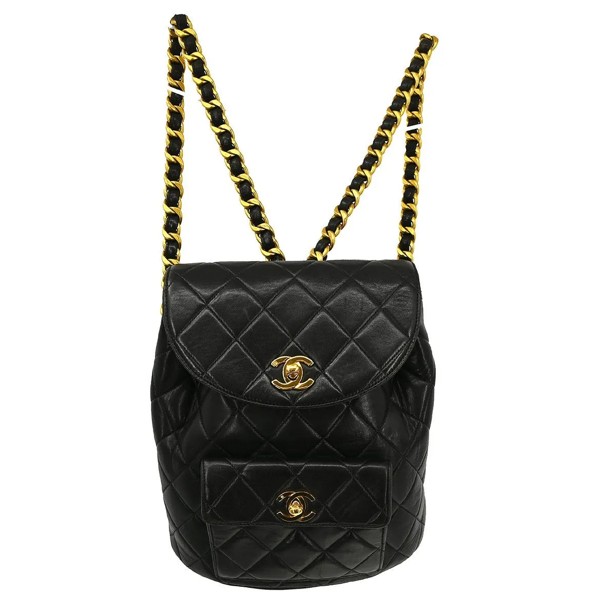 Chanel Vintage Cc Pocket Quilted Lambskin Black Leather Backpack Bag (Pre-Owned)