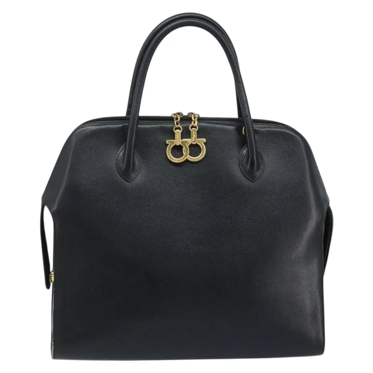 Salvatore Ferragamo Gancini Leather Black Leather Handbag (Pre-Owned)