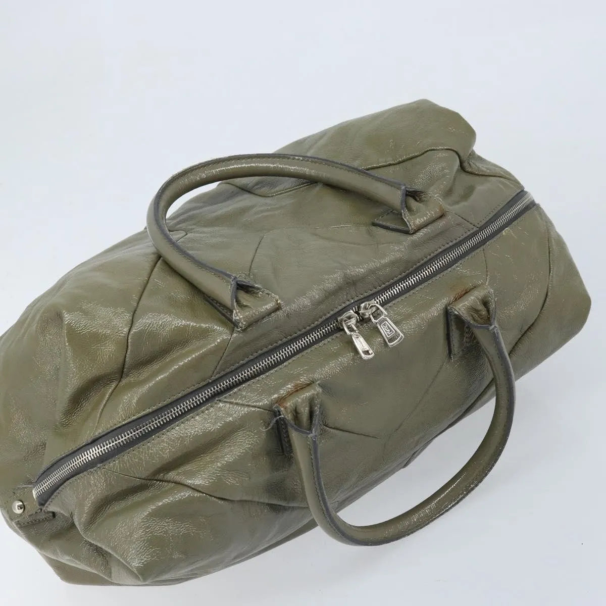 Saint Laurent Easy Y Satchel Patent Khaki Patent_Leather Handbag (Pre-Owned)