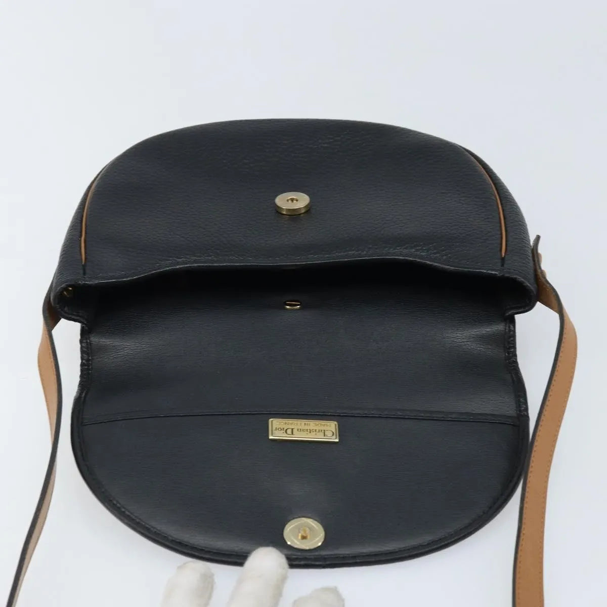 Christian Dior Vintage Cd Logo Leather Black Leather Shoulder Bag Bag (Pre-Owned)
