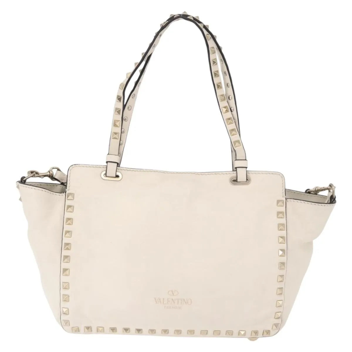 Valentino Garavani Rockstud Tote Soft Leather White Leather Tote Bag Bag (Pre-Owned)