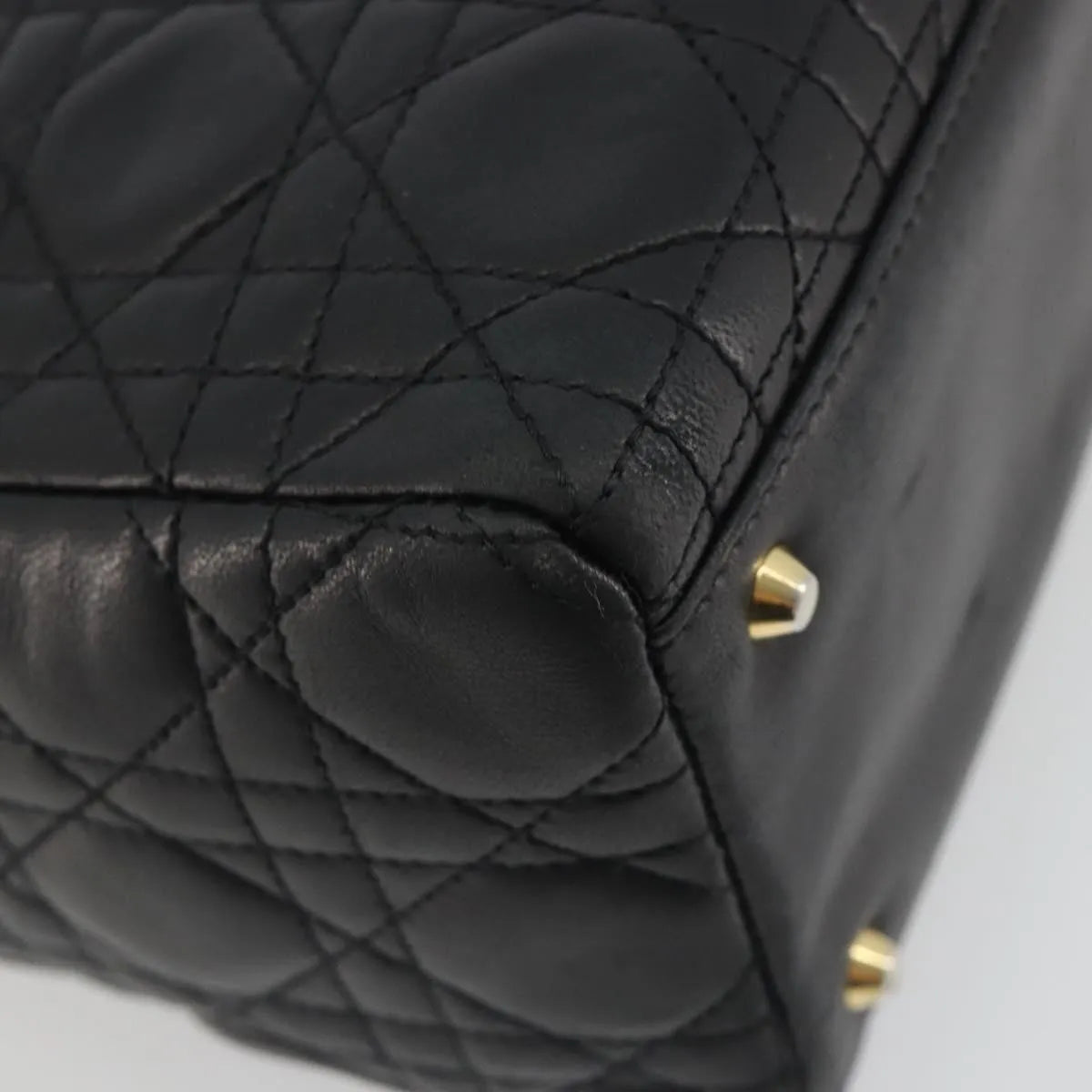 Christian Dior Vintage Lady Dior Cannage Quilt Lambskin Black Leather Handbag (Pre-Owned)