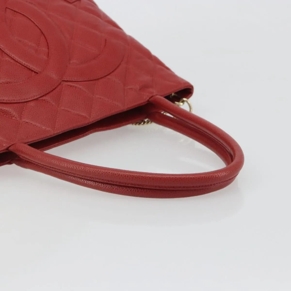 Chanel Medallion Tote Quilted Caviar Red Leather Tote Bag Bag (Pre-Owned)