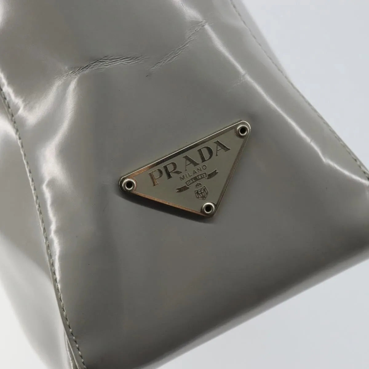 Prada Resin Handle Tote Patent Leather Gray Patent_Leather Tote Bag Bag (Pre-Owned)