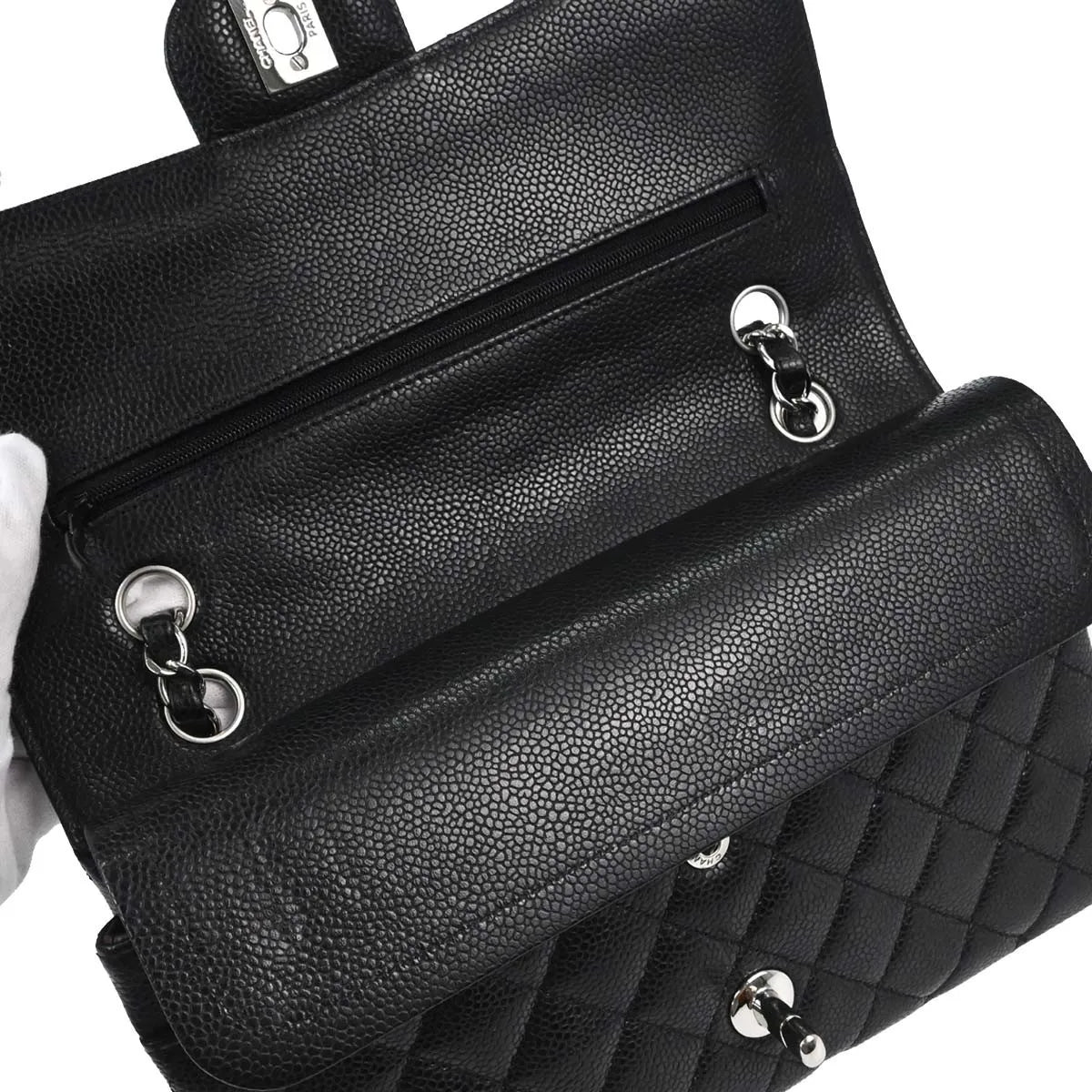 Chanel Timeless - Classic Double Flap Quilted Caviar Black Calfskin Shoulder Bag Bag (Pre-Owned)