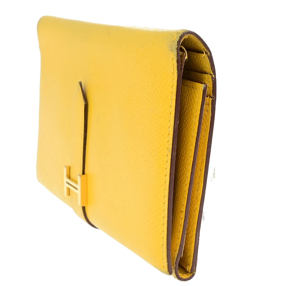 Hermes Bearn Trifold Epsom Yellow Leather Wallets Accessory (Pre-Owned)