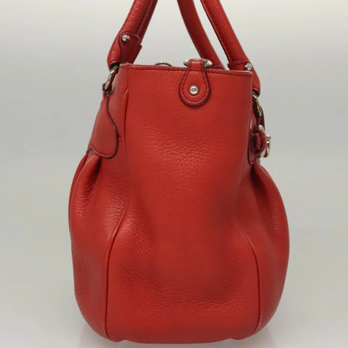 Salvatore Ferragamo Gancini Handle Tote Leather Red Leather Handbag (Pre-Owned)