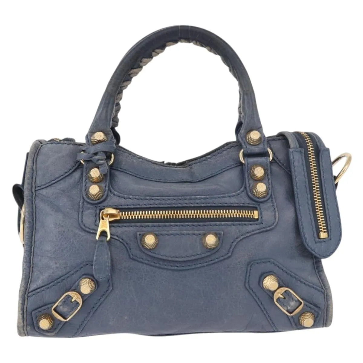Balenciaga City Giant Studs Leather Blue Leather Handbag (Pre-Owned)
