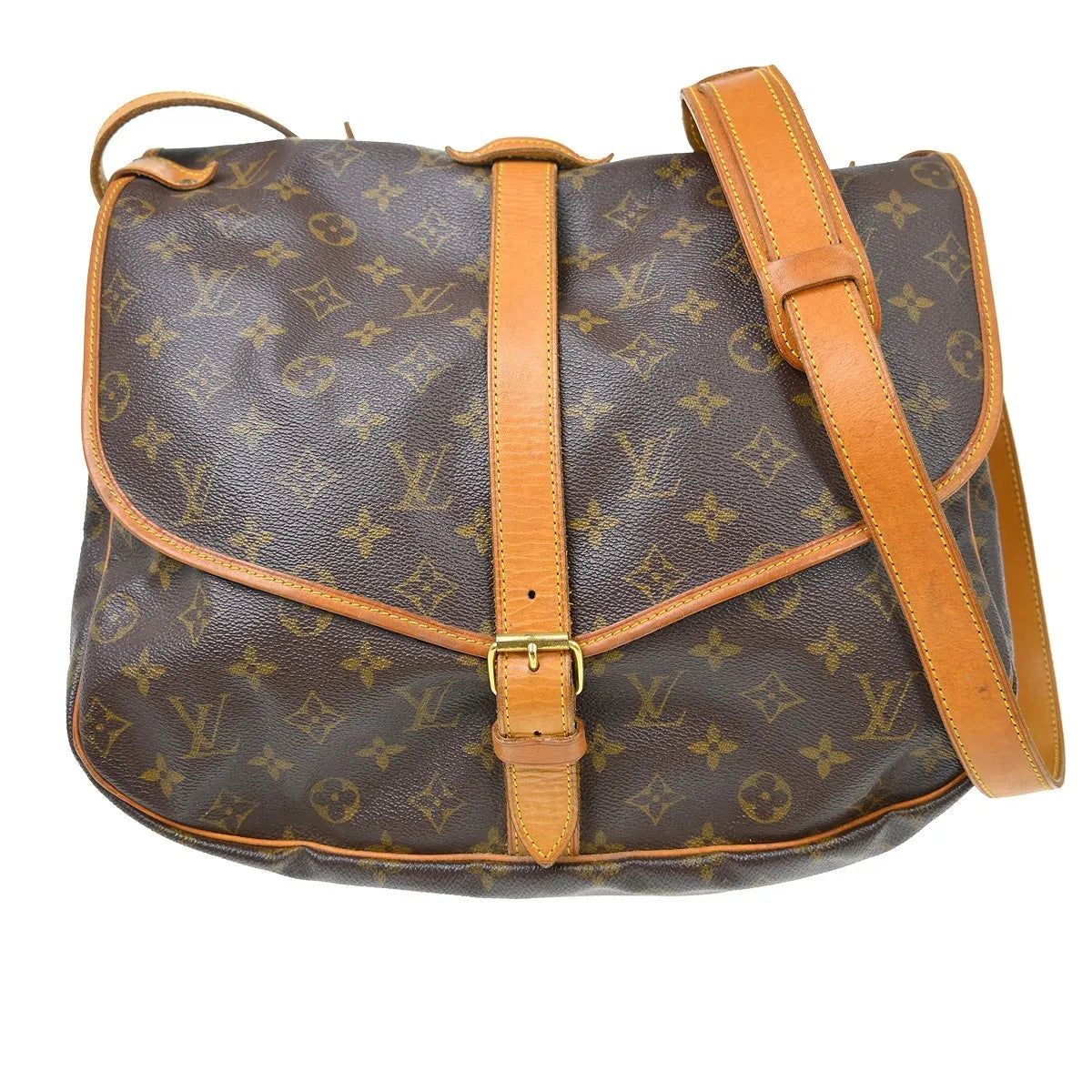 Louis Vuitton Saumur Handbag Monogram Canvas Brown Canvas Shoulder Bag Bag (Pre-Owned)