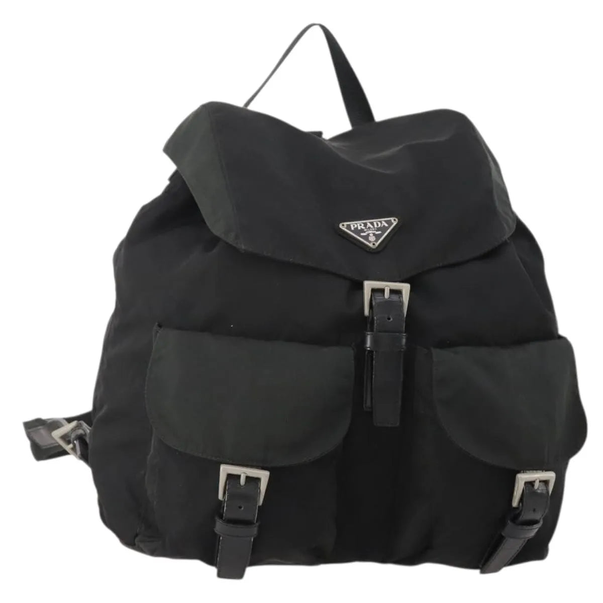 Prada Double Front Pocket Tessuto Black Nylon Backpack Bag (Pre-Owned)