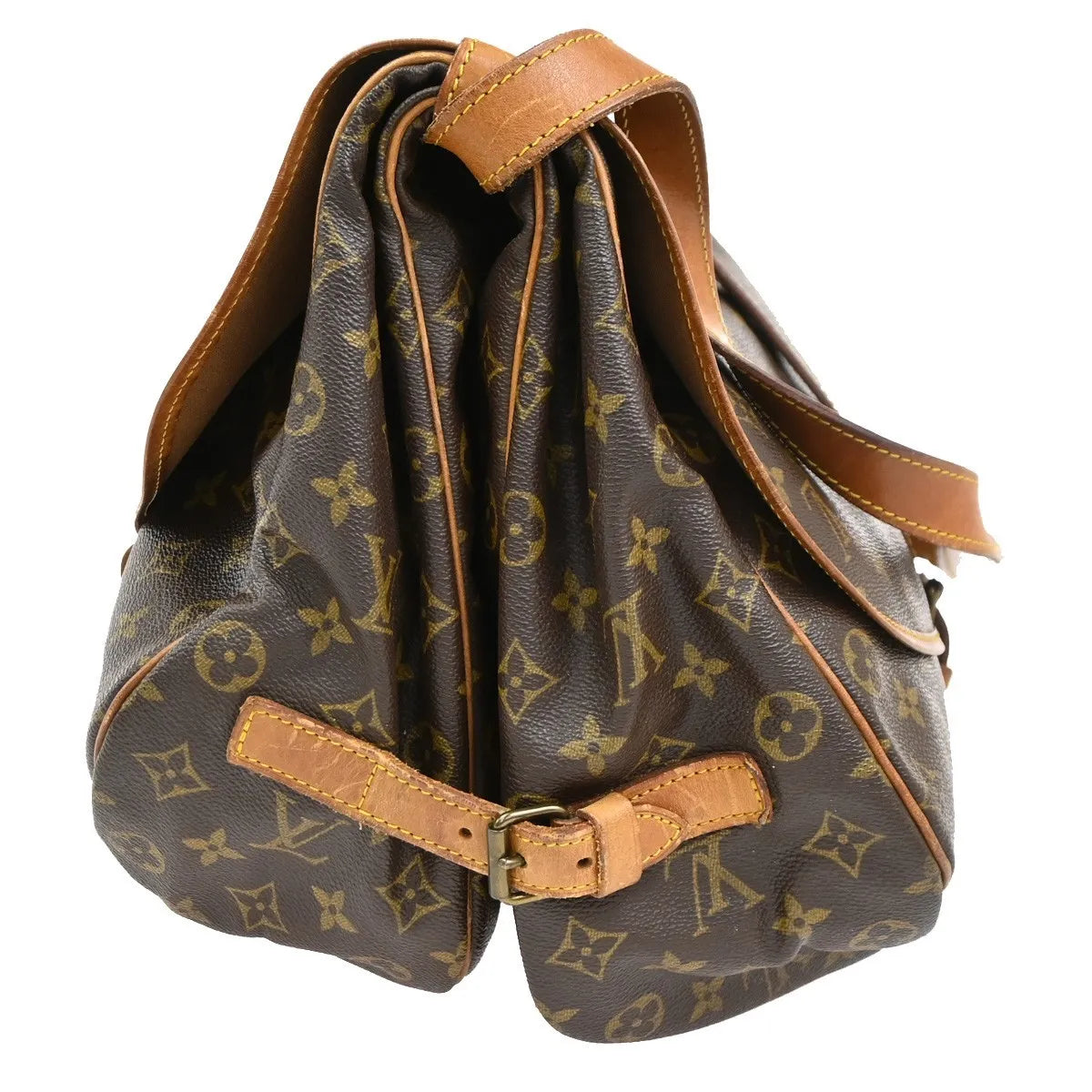 Louis Vuitton Saumur Monogram Canvas Brown Leather Shoulder Bag Bag (Pre-Owned)