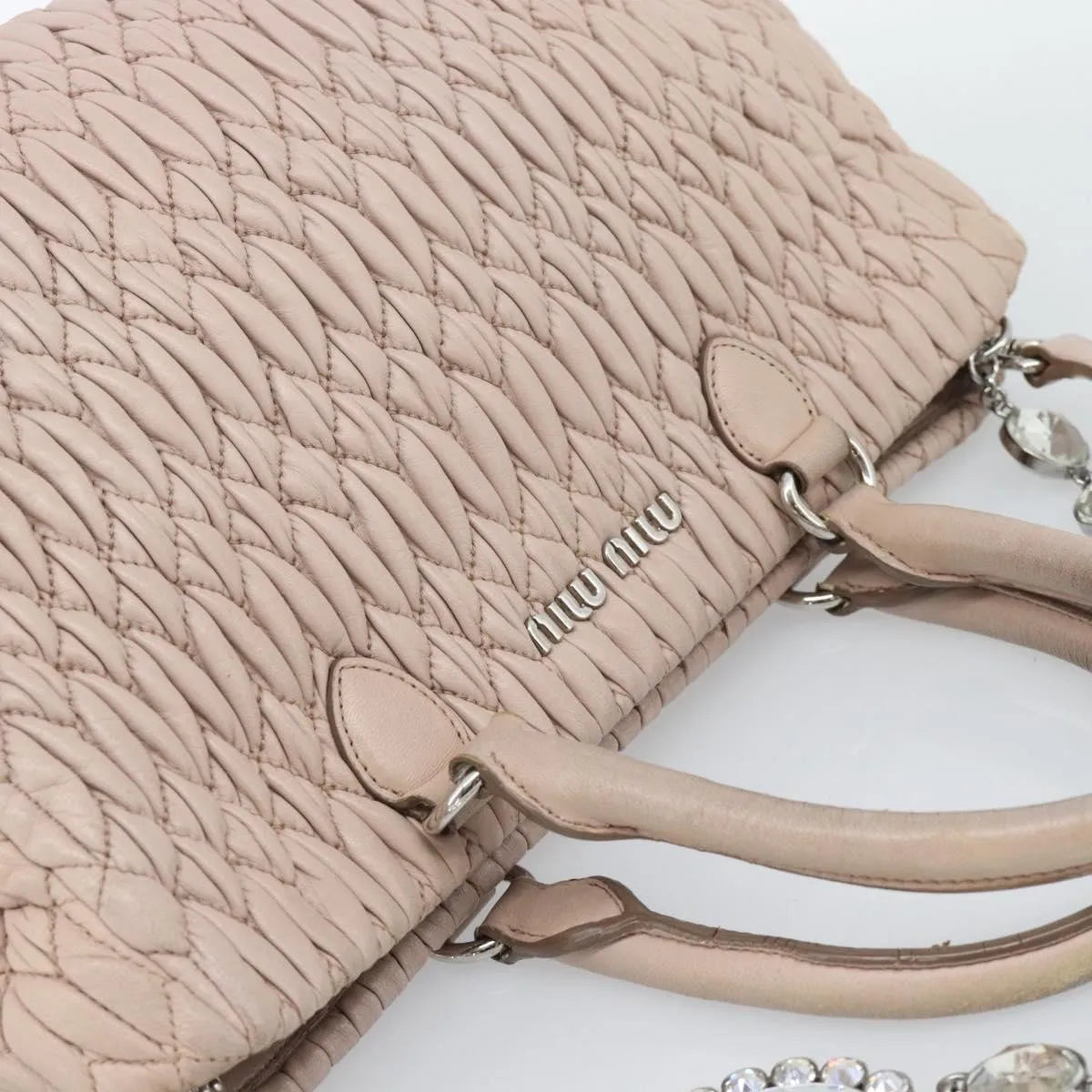 Miu Miu Crystal Tote Matelasse Leather Pink Leather Shoulder Bag Bag (Pre-Owned)