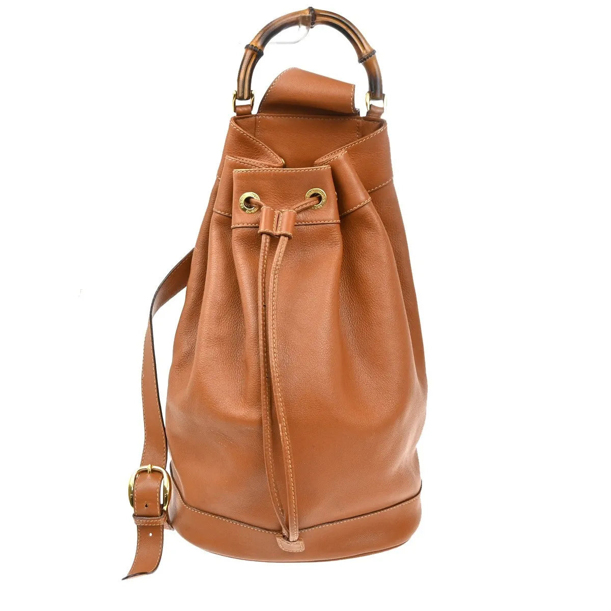 Gucci Vintage Bamboo Sling Leather Brown Leather Backpack Bag (Pre-Owned)