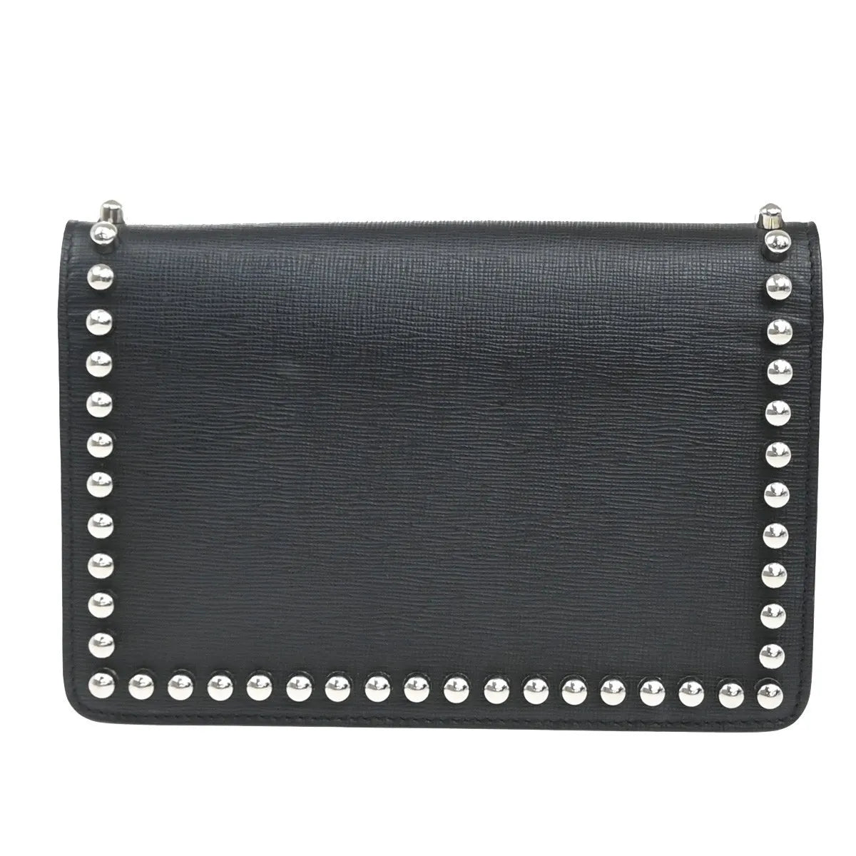 Fendi Karlito Wallet On Chain Studded Saffiano Leather Black Leather Shoulder Bag Bag (Pre-Owned)