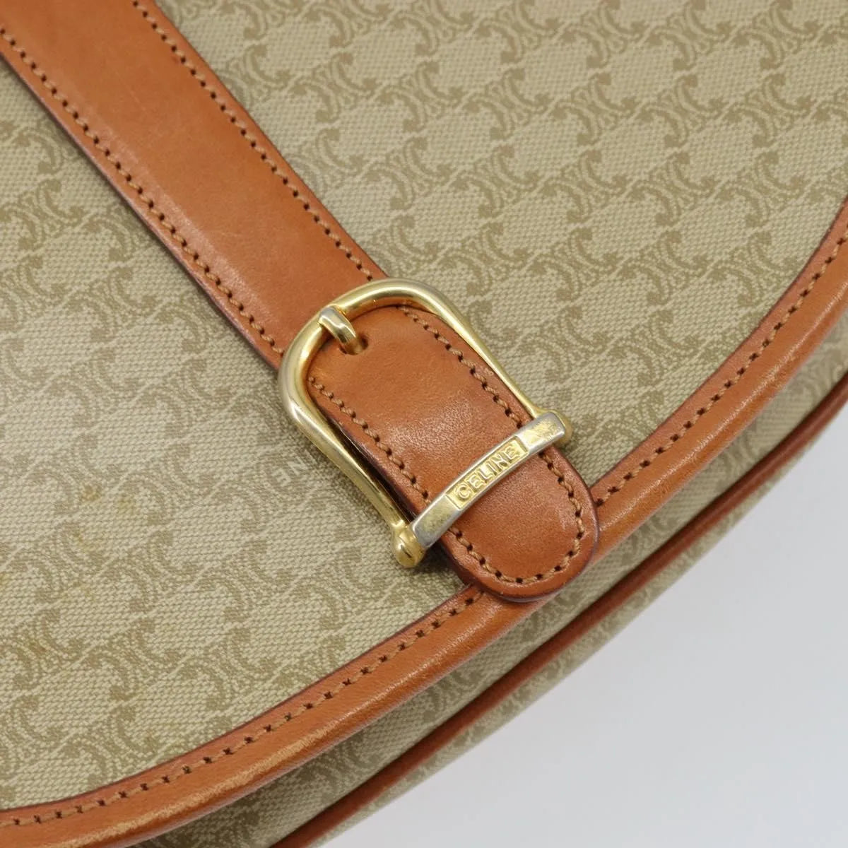 Celine Vintage Macadam Canvas And Leather Beige Canvas Shoulder Bag Bag (Pre-Owned)