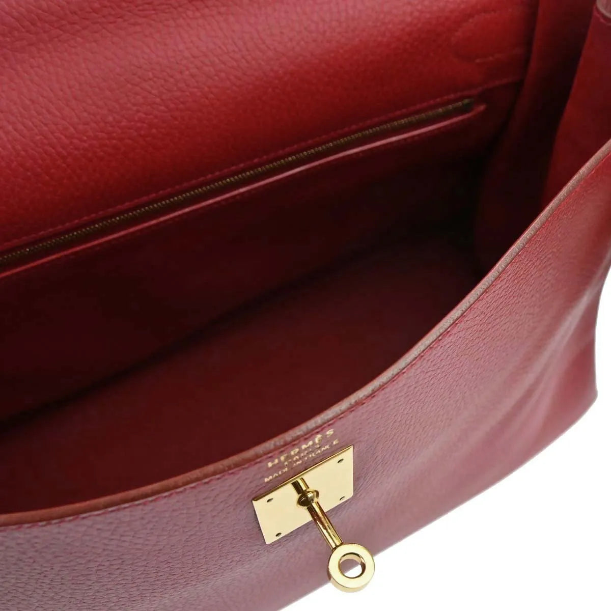 Hermes Kelly Retourne Ardennes Leather Red Leather Handbag (Pre-Owned)