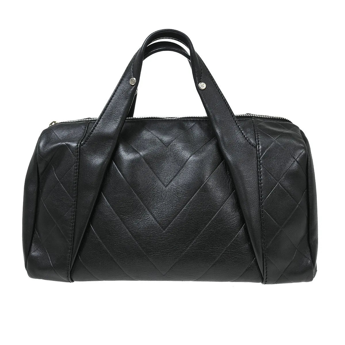 Chanel All Day Long Bowler Chevron Leather Black Leather Tote Bag Bag (Pre-Owned)
