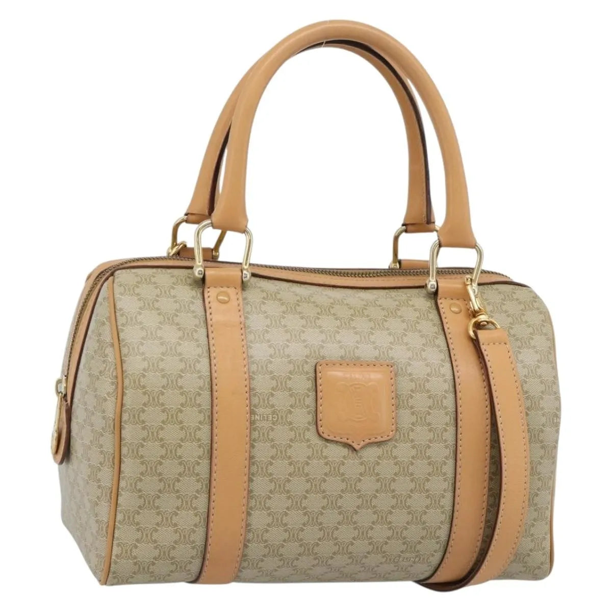 Celine Vintage Macadam Boston Canvas Beige Canvas Handbag (Pre-Owned)