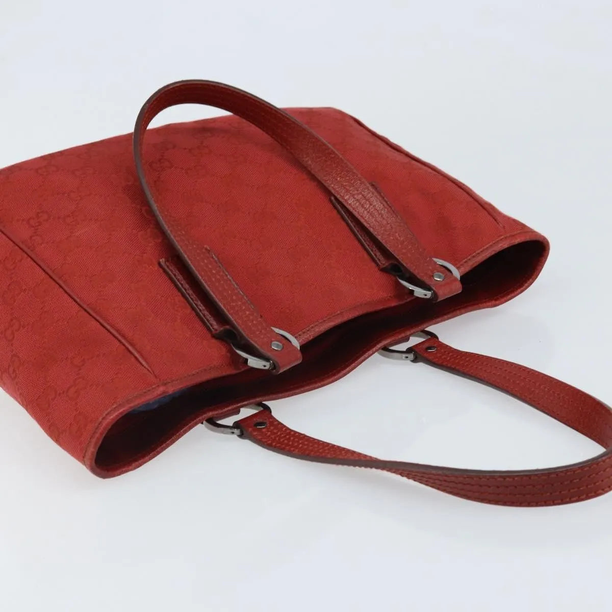 Gucci Vintage Open Tote Gg Canvas And Leather Red Canvas Tote Bag Bag (Pre-Owned)
