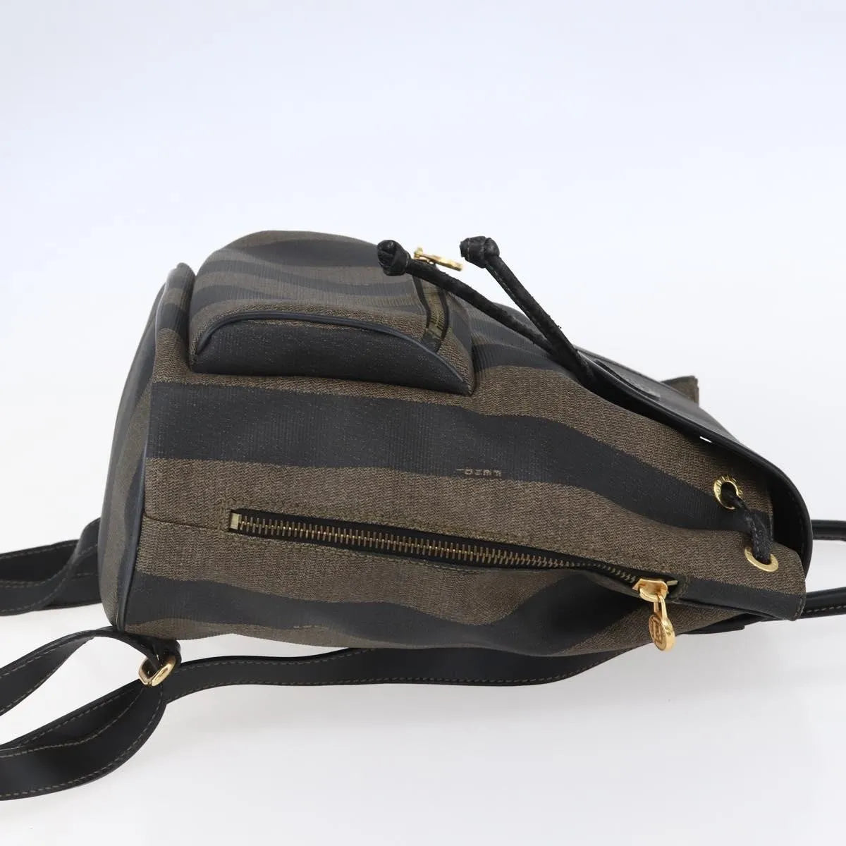 Fendi Vintage Pequin Logo Coated Canvas Brown Canvas Backpack Bag (Pre-Owned)