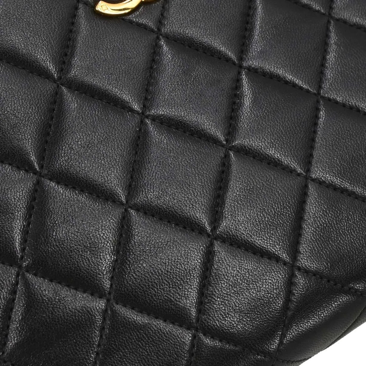 Chanel Vintage Full Flap Quilted Lambskin Black Leather Shoulder Bag Bag (Pre-Owned)