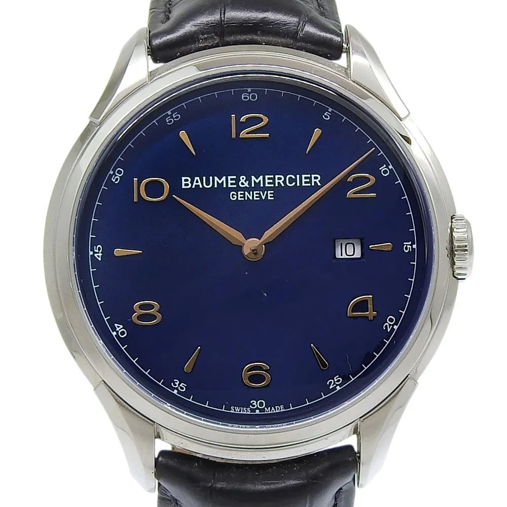 Baume & Mercier Clifton Stainless Steel And Leather Watch (Pre-Owned)