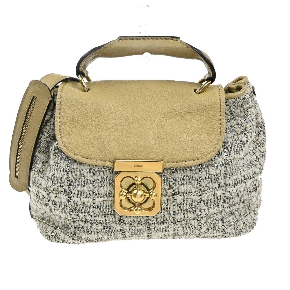 Chloe Elsie Tweed Leather Beige Tweed Shoulder Bag Bag (Pre-Owned)