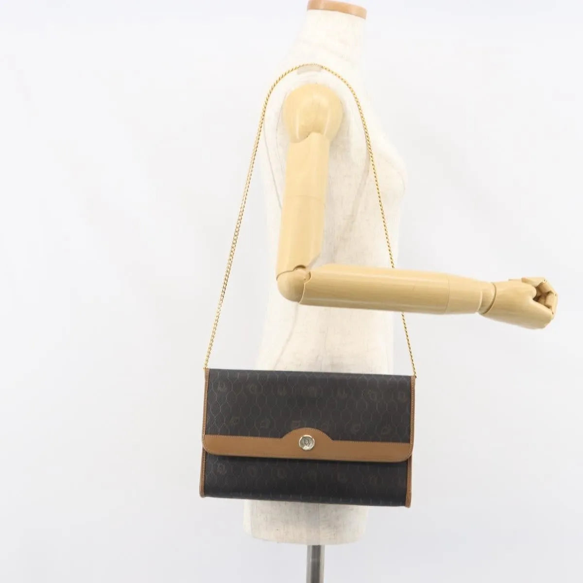 Christian Dior Vintage Honeycomb Chain Canvas Black Canvas Shoulder Bag Bag (Pre-Owned)