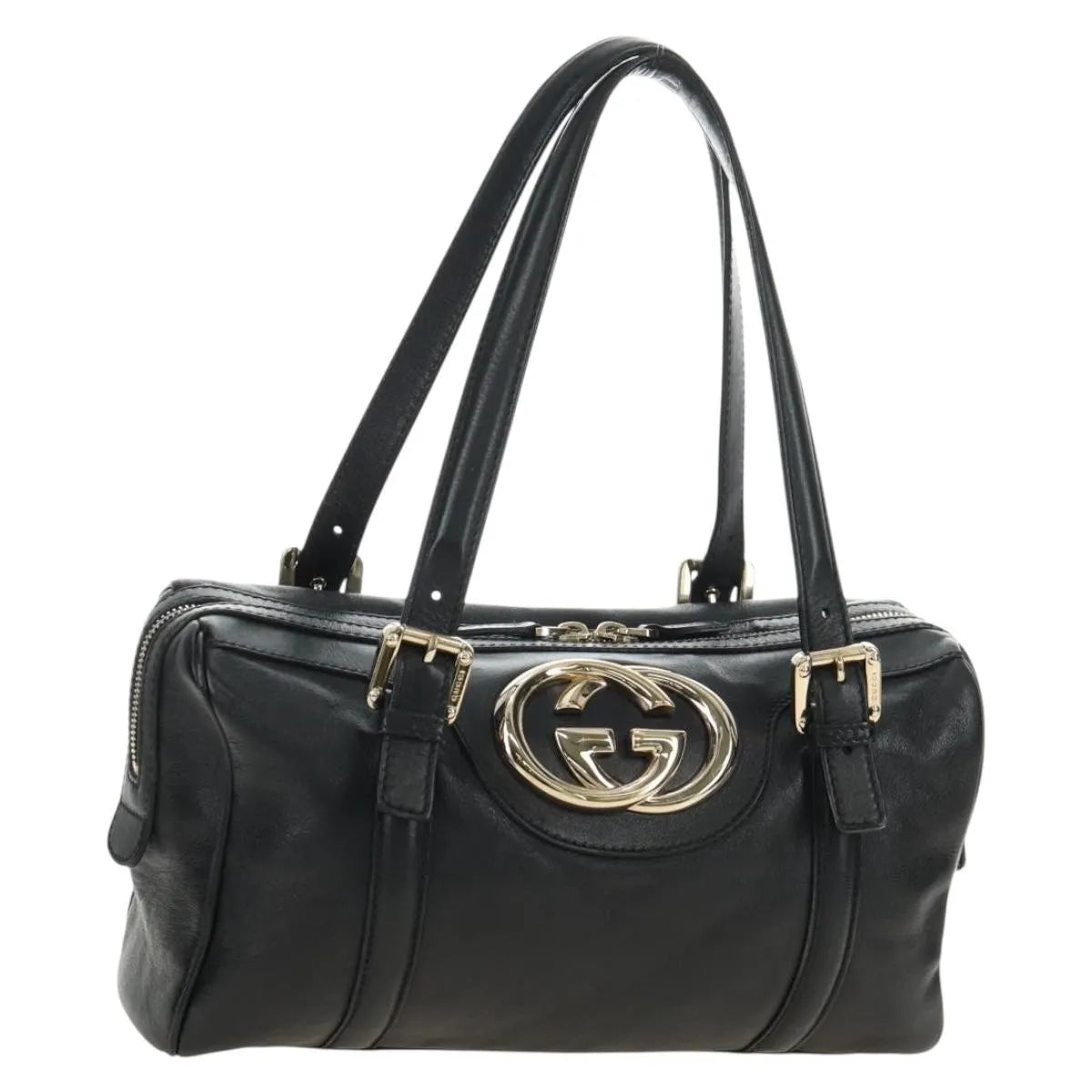 Gucci Britt Boston Duffle Leather Black Leather Handbag (Pre-Owned)