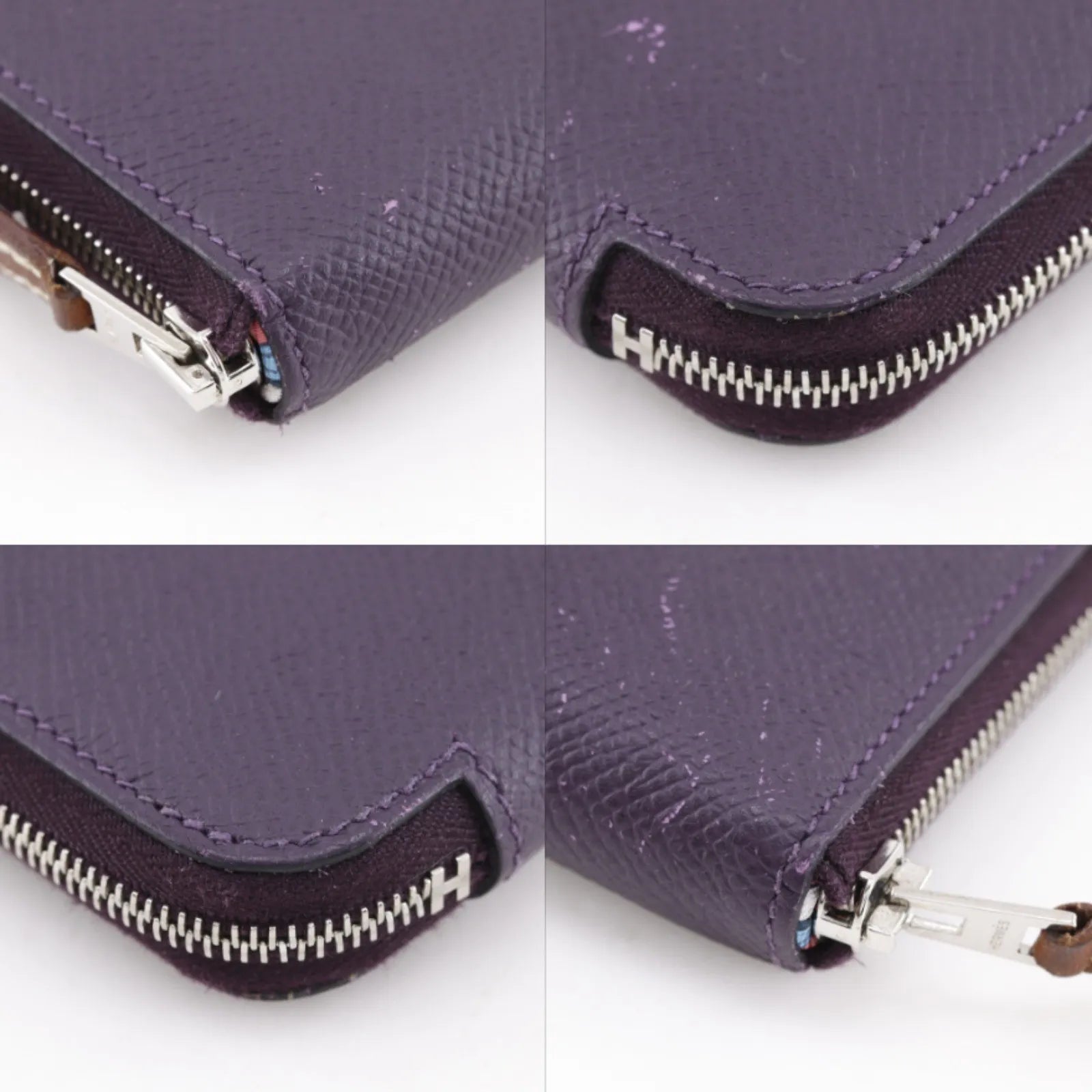 Hermes Azap Zip Around Epsom Purple Leather Wallets Accessory (Pre-Owned)