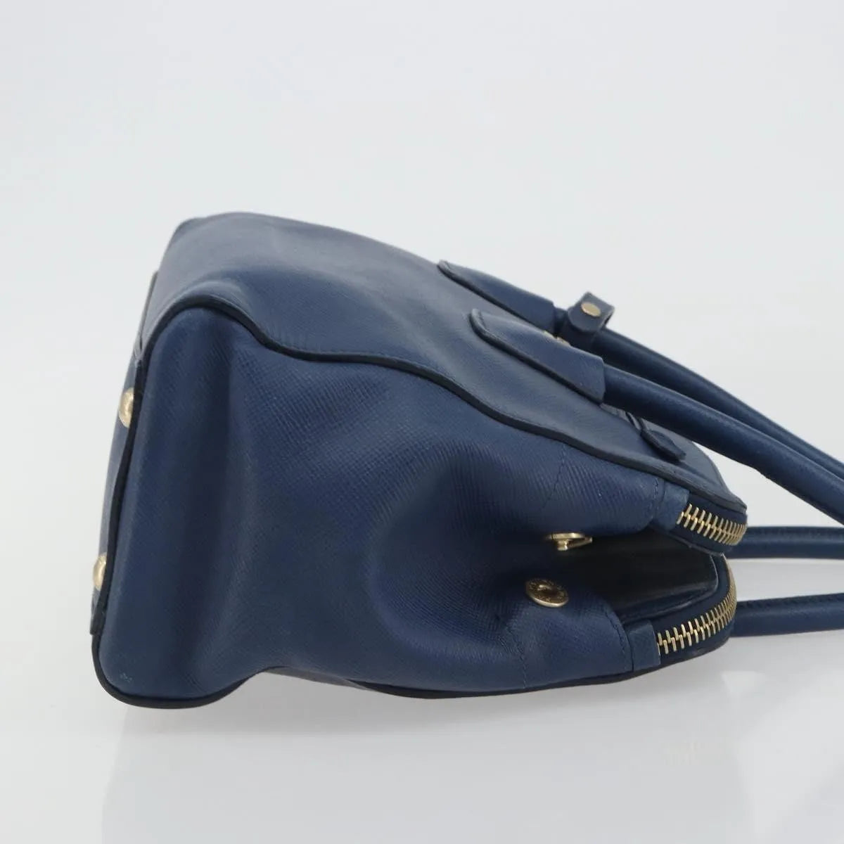 Prada Cuir Frame Double Zip Tote Saffiano Leather Blue Leather Tote Bag Bag (Pre-Owned)