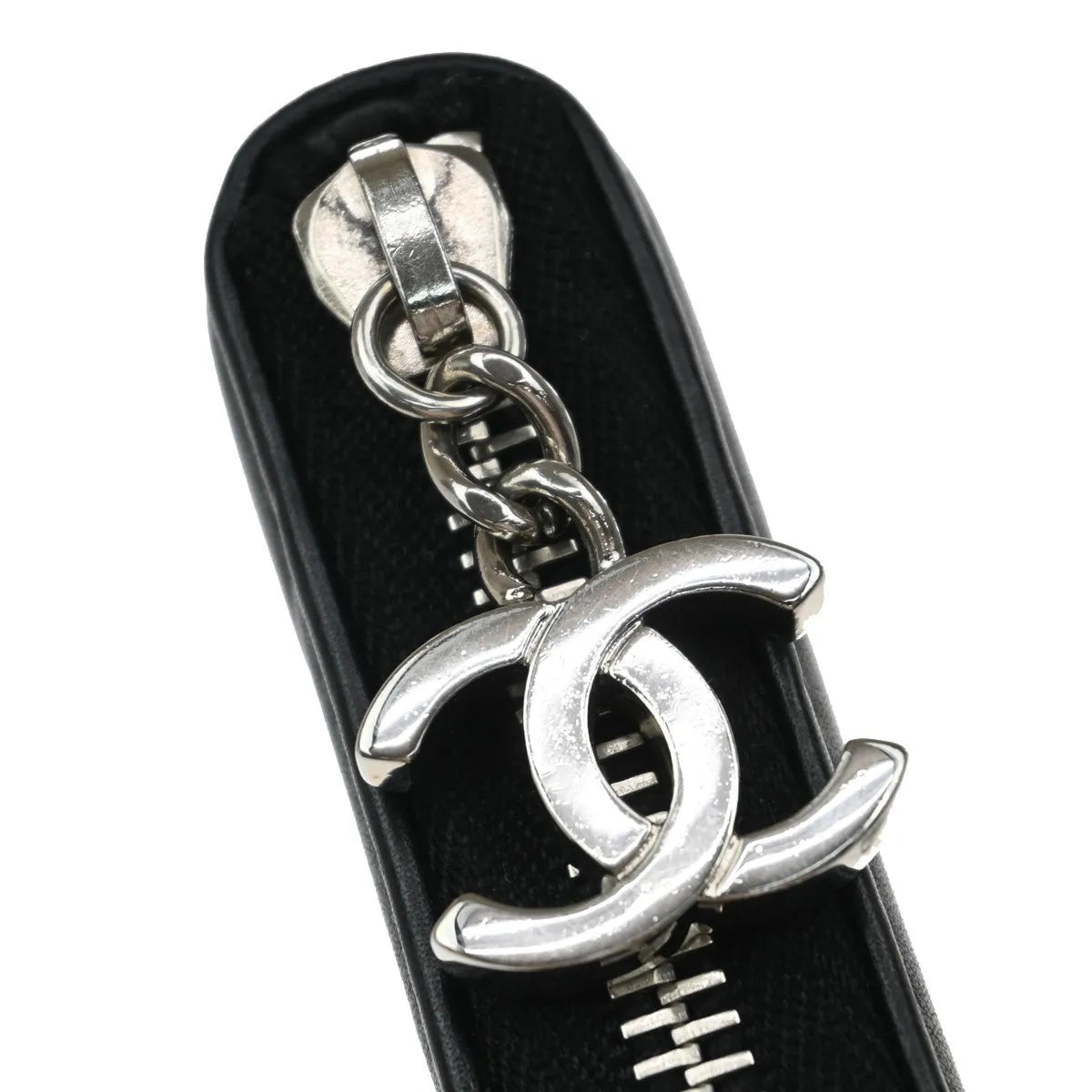 Chanel Cc Charm Zip Around Quilted Lambskin Black Leather Wallets Accessory (Pre-Owned)