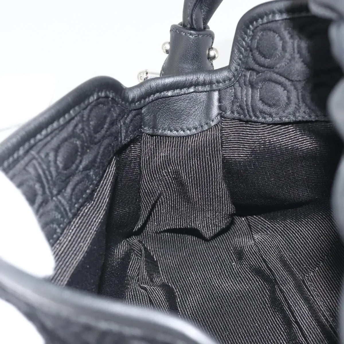 Salvatore Ferragamo Gancini Hobo Leather Black Cotton Handbag (Pre-Owned)