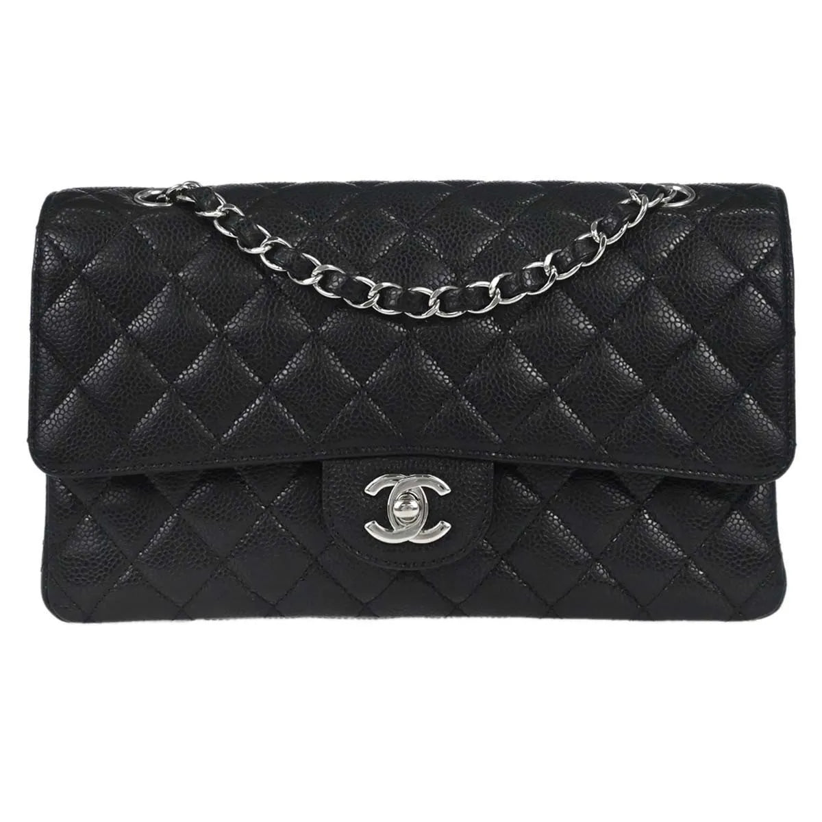 Chanel Timeless - Classic Double Flap Quilted Caviar Black Calfskin Shoulder Bag Bag (Pre-Owned)