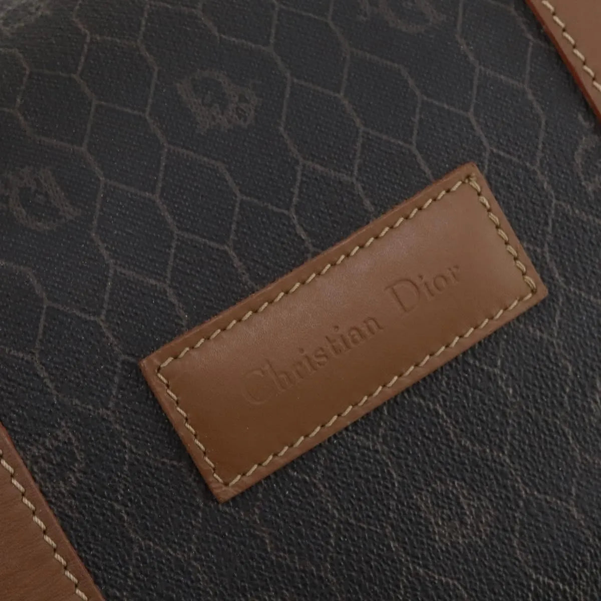 Christian Dior Vintage Honeycomb Boston Canvas And Leather Black Canvas Travel Bag Bag (Pre-Owned)