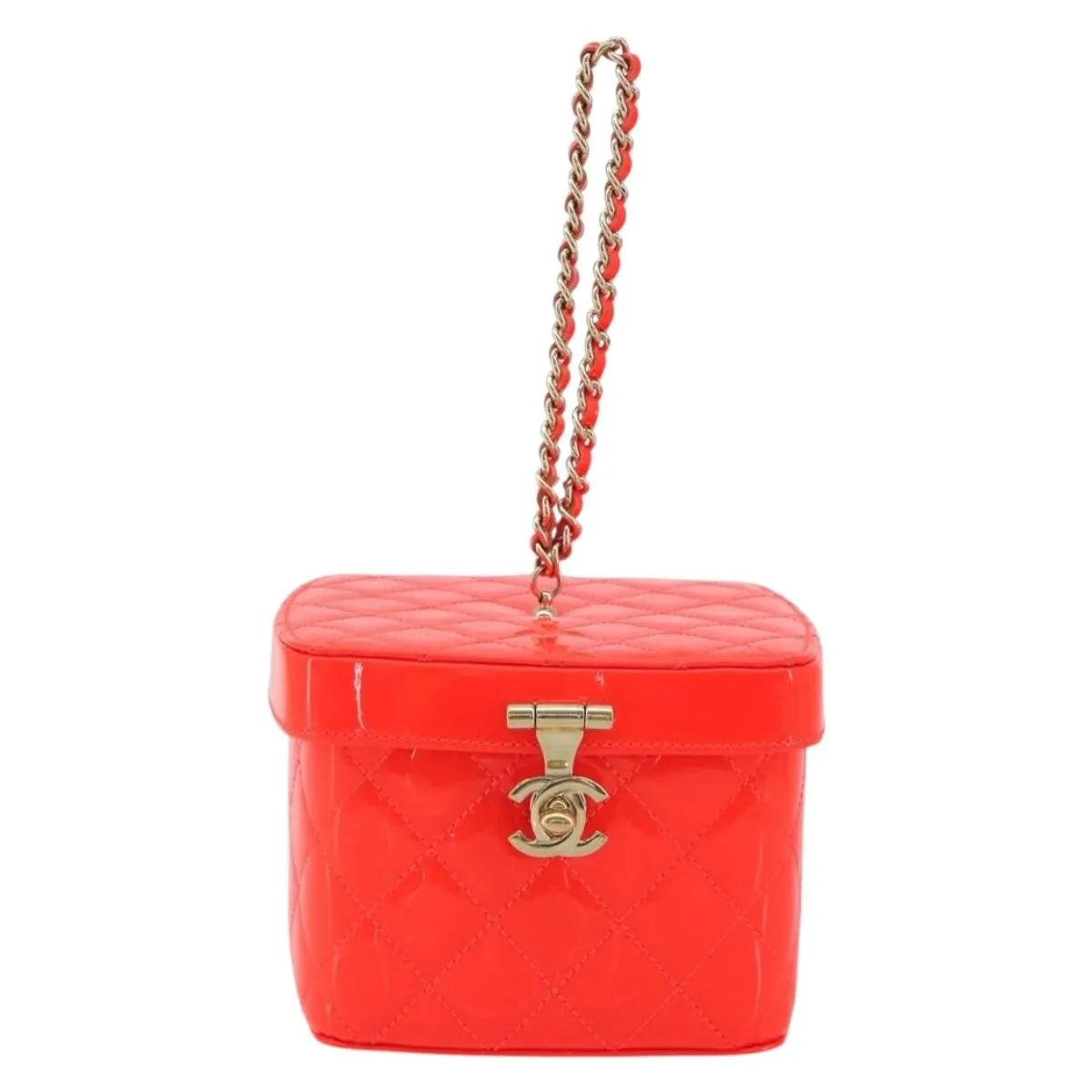 Chanel Makeup Case Minaudiere Quilted Patent Red Patent_Leather Clutche & Pouche Bag (Pre-Owned)